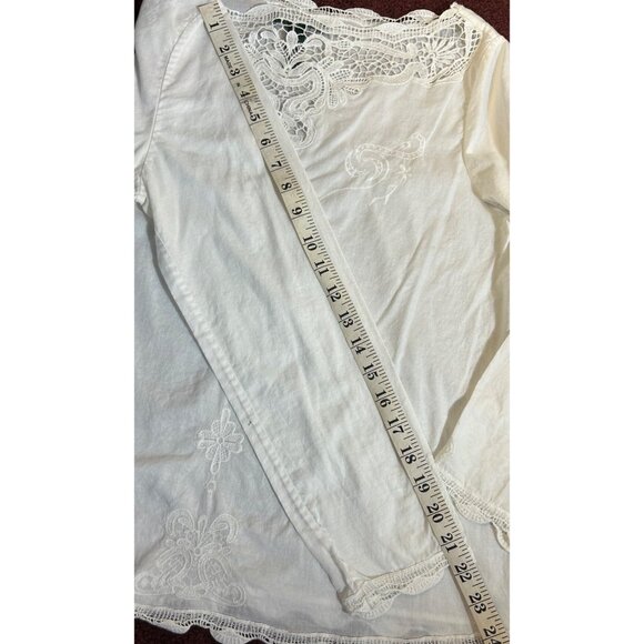 Lauren Ralph Lauren Women's M Top White Lace Sheer Cottage Core Long Sleeve - Picture 10 of 12